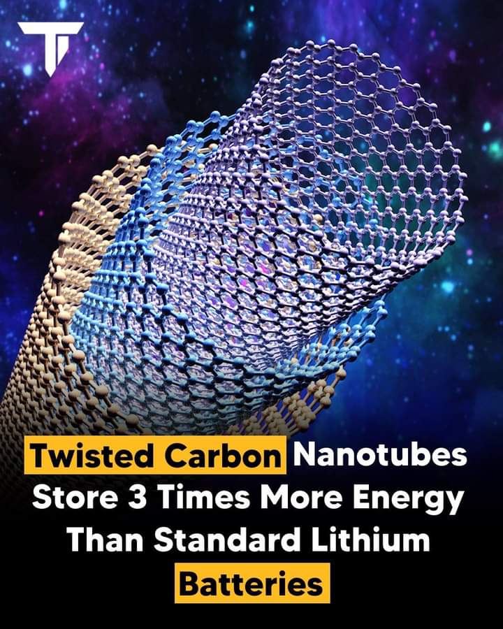 Researchers from Japan and the US have discovered that twisted carbon nanotubes can store three times more energy per unit mass than advanced lithium-ion batteries.