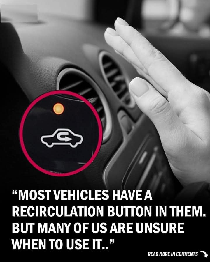 The **air recirculation button** in cars helps improve comfort and air quality by circulating inside air rather than pulling in outside air.