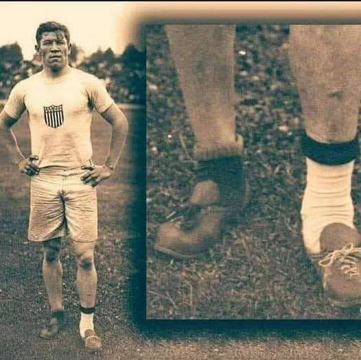 This is Jim Thorpe, the first Native American to win an Olympic gold medal for his country. Looking closely at this photo, you can see he wear different socks and shoes.